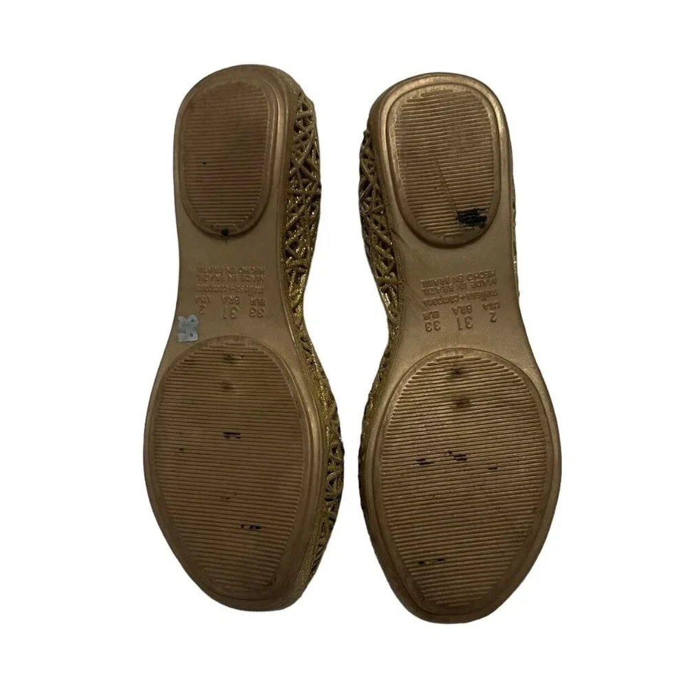 Mel Dreamed By Melissa + Campana Sz 2 Gold Glitter Zig Zag Flats